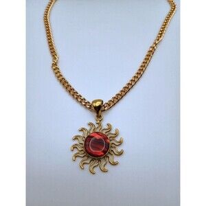 Charles Albert Red Abalone Sun Pendant Gold Tone Necklace